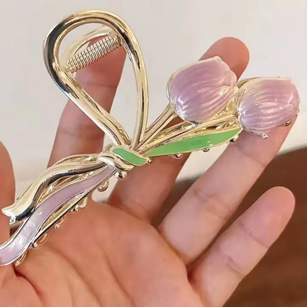 Purple Tulip Bow Metal Hair Clip